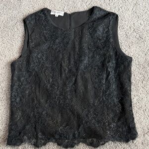 Giorgio Armani Black Lace and Wool Sleeveless Top